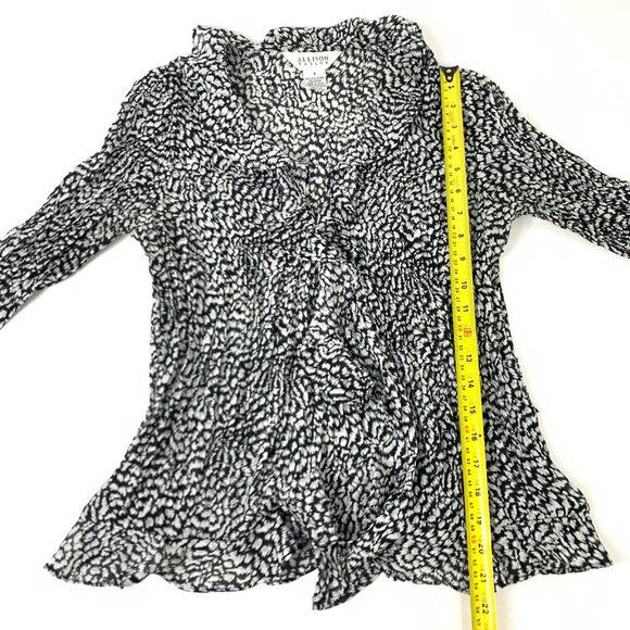 3/$25 Allison Taylor Ruffled Print Silk Blouse S - Picture 5 of 7
